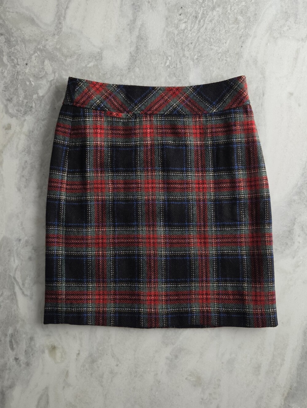 LL Bean Plaid Wool-Blend Mini Skirt in Red, Navy And Green